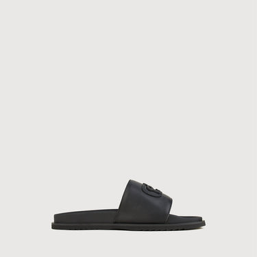 Braun Buffel black leather slide sandal
