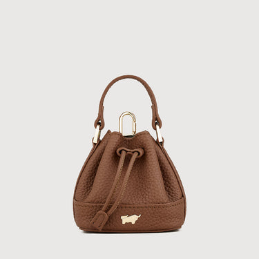 Brown pebbled leather mini bucket bag 