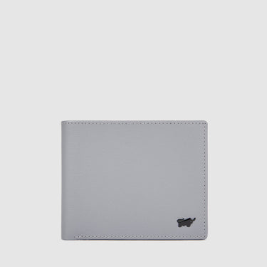Front view of Braun Büffel grey men’s wallet with smooth leather finish and logo detail