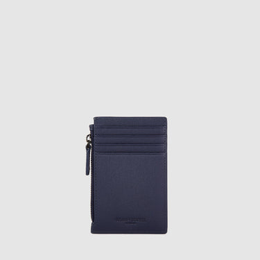 Front view of a deep blue Braun Büffel leather card holder 