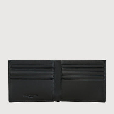 Interior view of Braun Büffel black leather wallet with multiple card slots