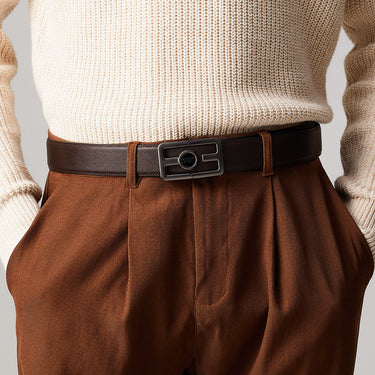 PRINTED LEATHER BELT WITH GUN IN SATIN FINISH ALLOY AUTO BUCKLE