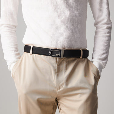 PEBBLE LEATHER BELT WITH NICKEL IN SATIN FINISH IN STAINLESS STEEL AUTO BUCKLE