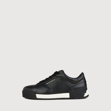 Right side view of Braun Buffel black leather sneakers