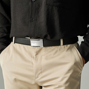 SAFFIANO PRINTED LEATHER BELT WITH NICKEL SATIN FINISH IN STAINLESS STEEL NEEDLE BUCKLE