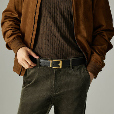 EMBOSSED REVERSIBLE LEATHER BELT IN SATIN GOLD FINISH WITH STAINLESS STEEL BUCKLE