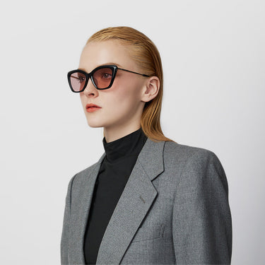 MELIA CAT-EYE FRAME ACETATE SUNGLASSES IN BLACK WITH LIGHT PINK LENS