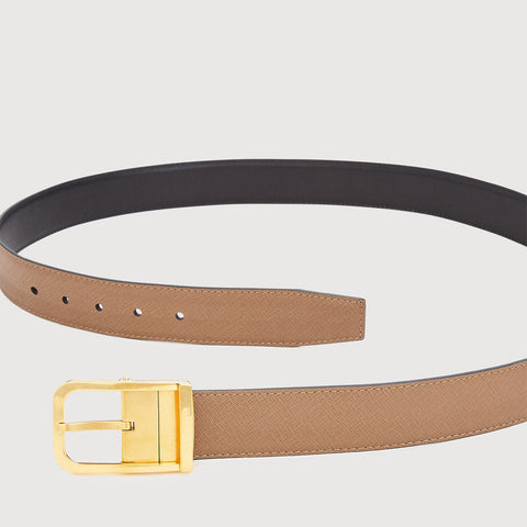 REVERSIBLE SMOOTH LEATHER WITH ANTIQUE OLD GOLD IN SATIN FINISH STAINLESS STEEL NEEDLE BUCKLE