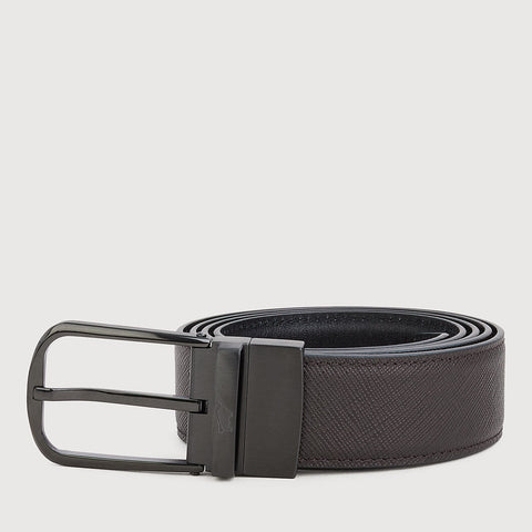 REVERSIBLE SAFFIANO LEATHER BELT WITH IP CERAMIC IN SATIN FINISH STAINLESS STEEL NEEDLE BUCKLE