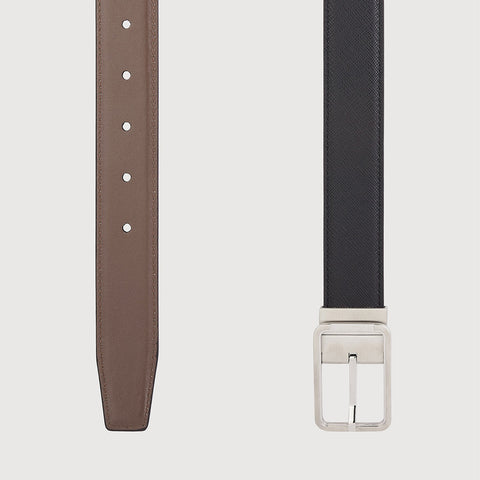 REVERSIBLE FINE GRAIN PRINTED LEATHER BELT WITH NICKEL IN SATIN FINISH STAINLESS STEEL NEEDLE BUCKLE