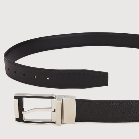 REVERSIBLE SAFFIANO LEATHER BELT WITH NICKEL IN SATIN FINISH STAINLESS STEEL NEEDLE BUCKLE