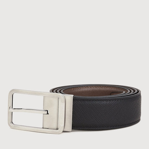 REVERSIBLE FINE GRAIN PRINTED LEATHER BELT WITH NICKEL IN SATIN FINISH STAINLESS STEEL NEEDLE BUCKLE