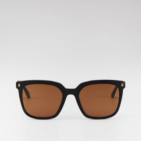 AMELIE SQUARE-FRAME ACETATE SUNGLASSES IN BLACK WITH BROWN LENS