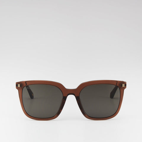 AMELIE SQUARE-FRAME ACETATE SUNGLASSES IN TRANSPARENT BROWN WITH GREY LENS