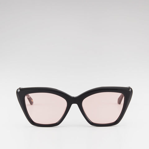 MELIA CAT-EYE FRAME ACETATE SUNGLASSES IN BLACK WITH LIGHT PINK LENS