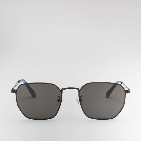 AVA SQUARE-FRAME METAL SUNGLASSES IN TRANSPARENT DARK BLUE WITH GREY LENS