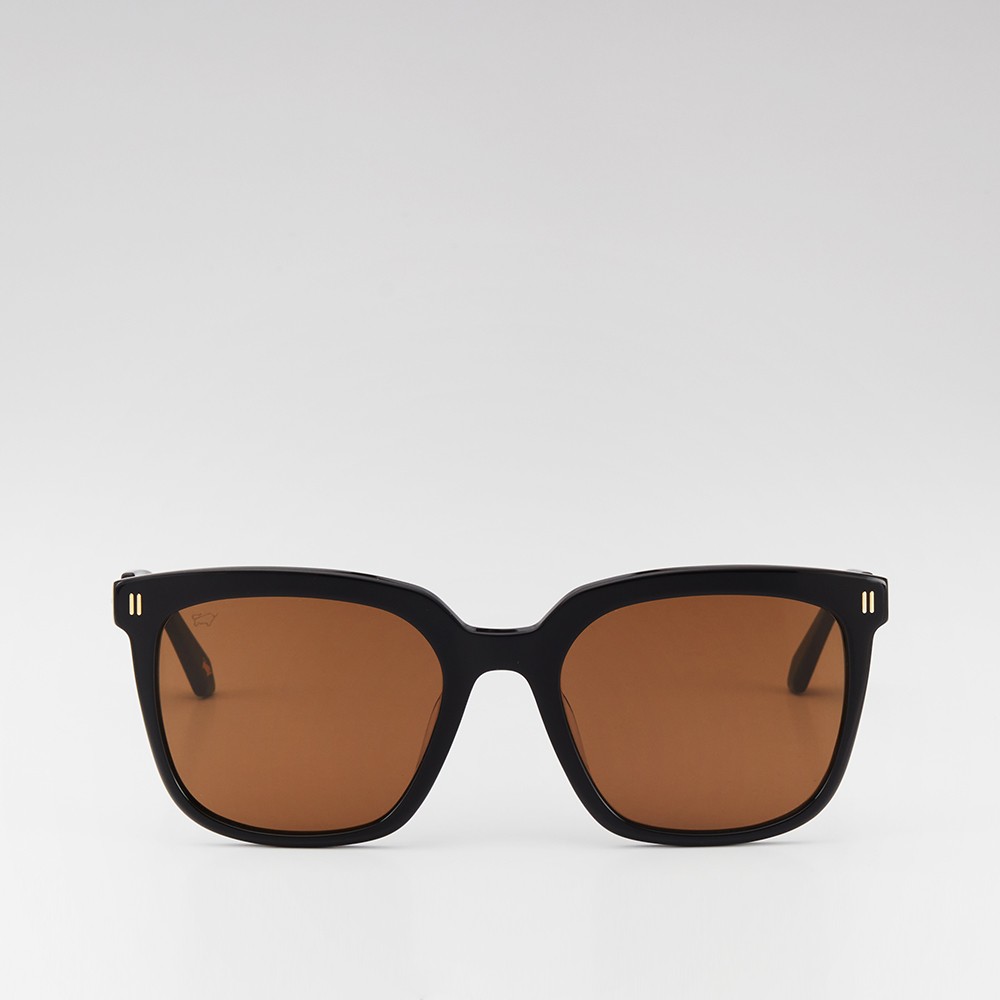 AMELIE SQUARE-FRAME ACETATE SUNGLASSES IN BLACK WITH BROWN LENS