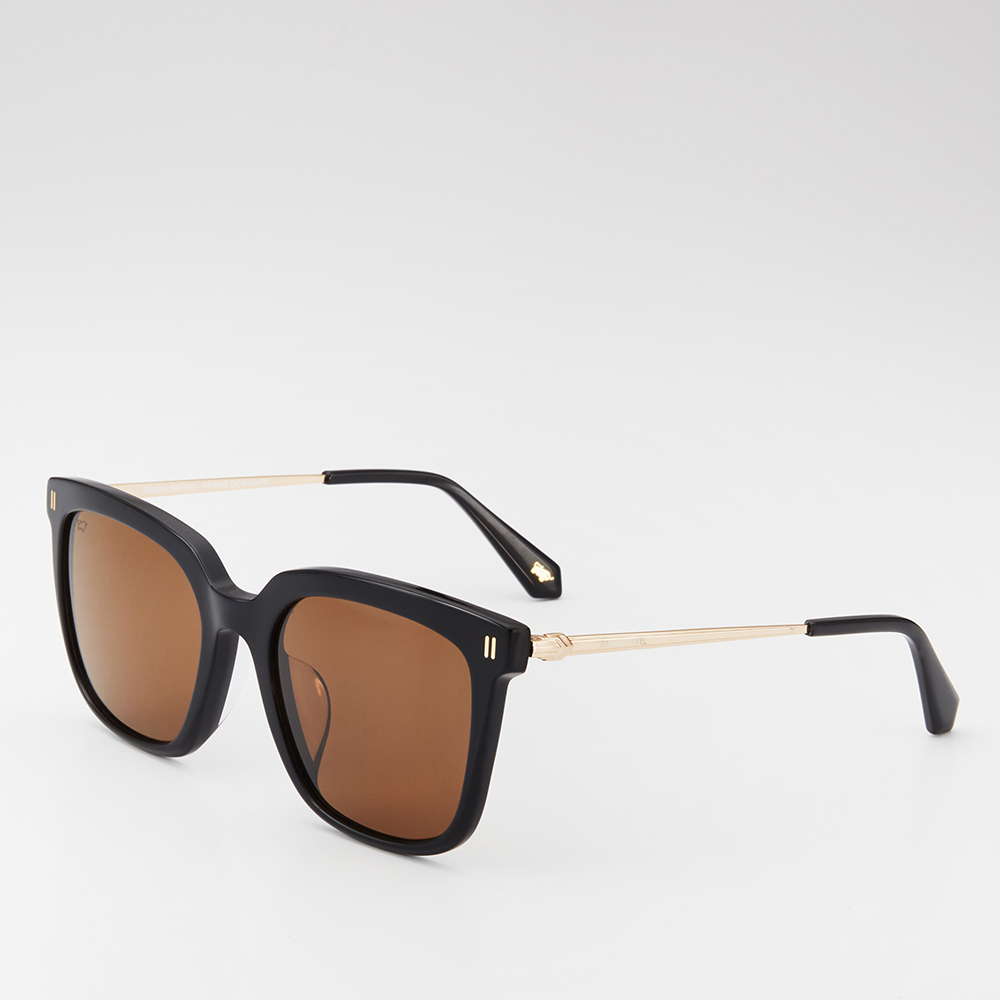 AMELIE SQUARE-FRAME ACETATE SUNGLASSES IN BLACK WITH BROWN LENS