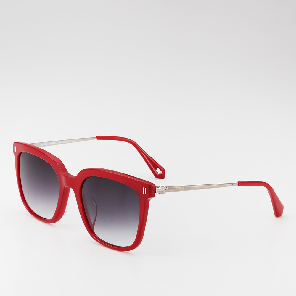 AMELIE SQUARE-FRAME ACETATE SUNGLASSES IN TRANSPARENT MAROON WITH GRADIENT GREY LENS