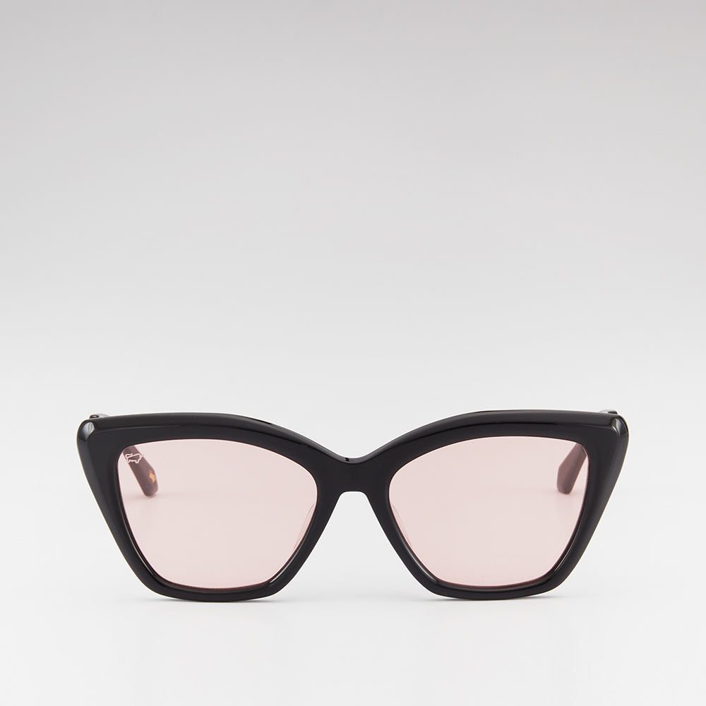 MELIA CAT-EYE FRAME ACETATE SUNGLASSES IN BLACK WITH LIGHT PINK LENS