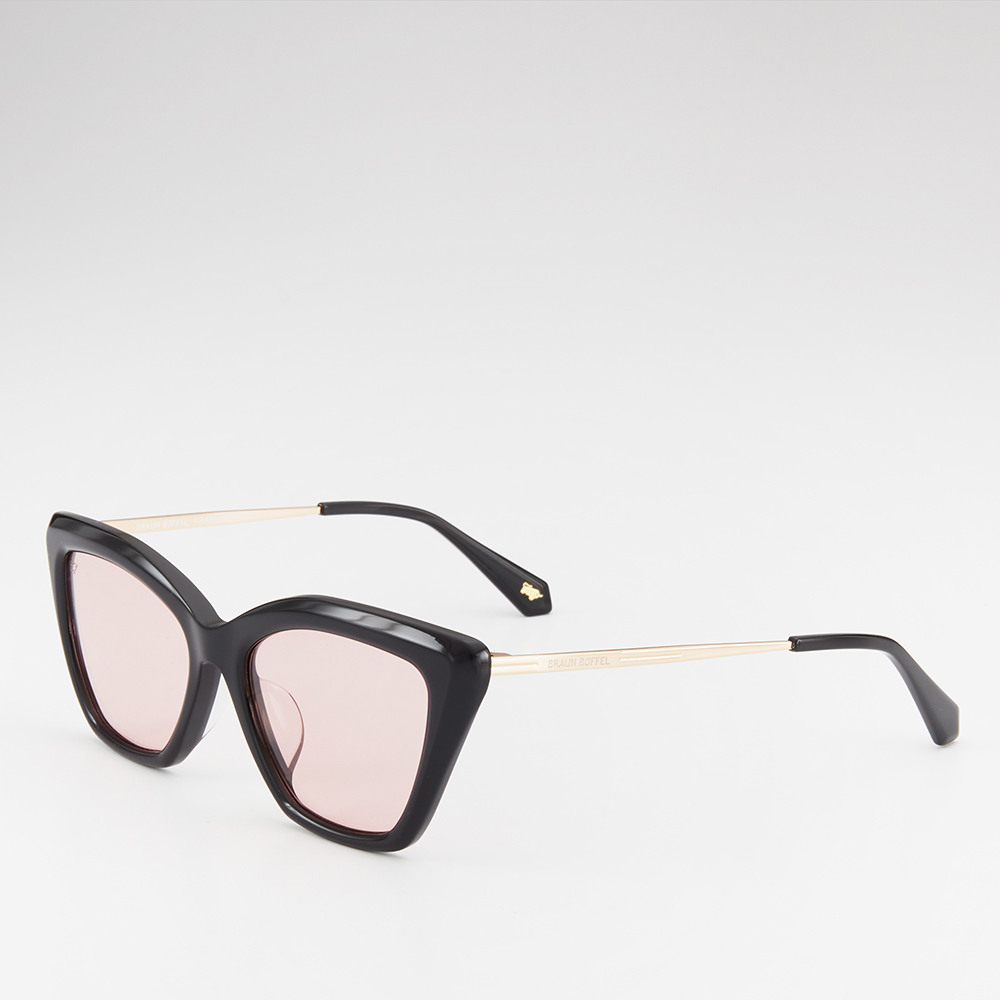 MELIA CAT-EYE FRAME ACETATE SUNGLASSES IN BLACK WITH LIGHT PINK LENS