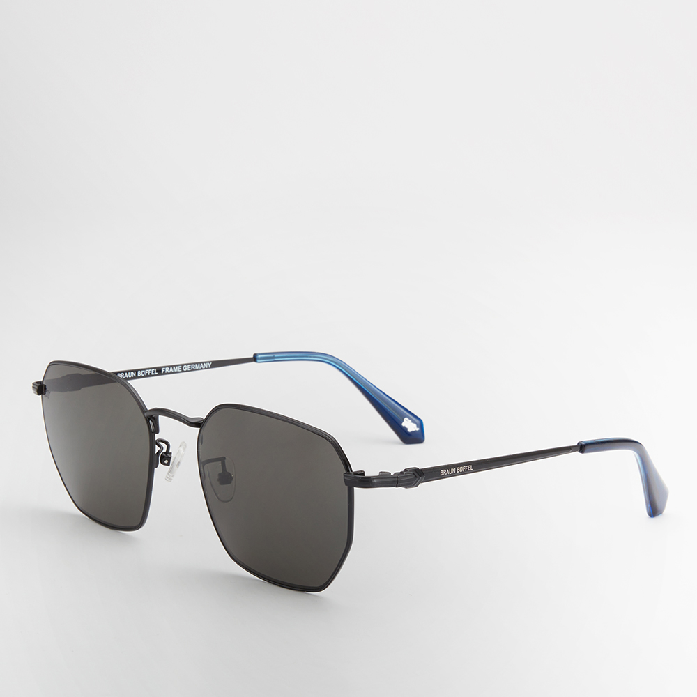 AVA SQUARE-FRAME METAL SUNGLASSES IN TRANSPARENT DARK BLUE WITH GREY LENS