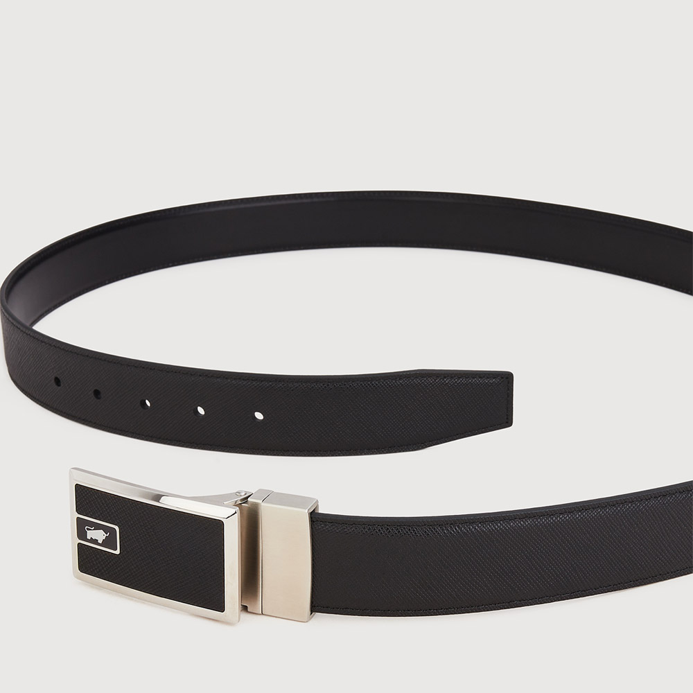 REVERSIBLE SAFFIANO LEATHER BELT WITH NICKEL IN SATIN FINISH STAINLESS STEEL BUCKLE