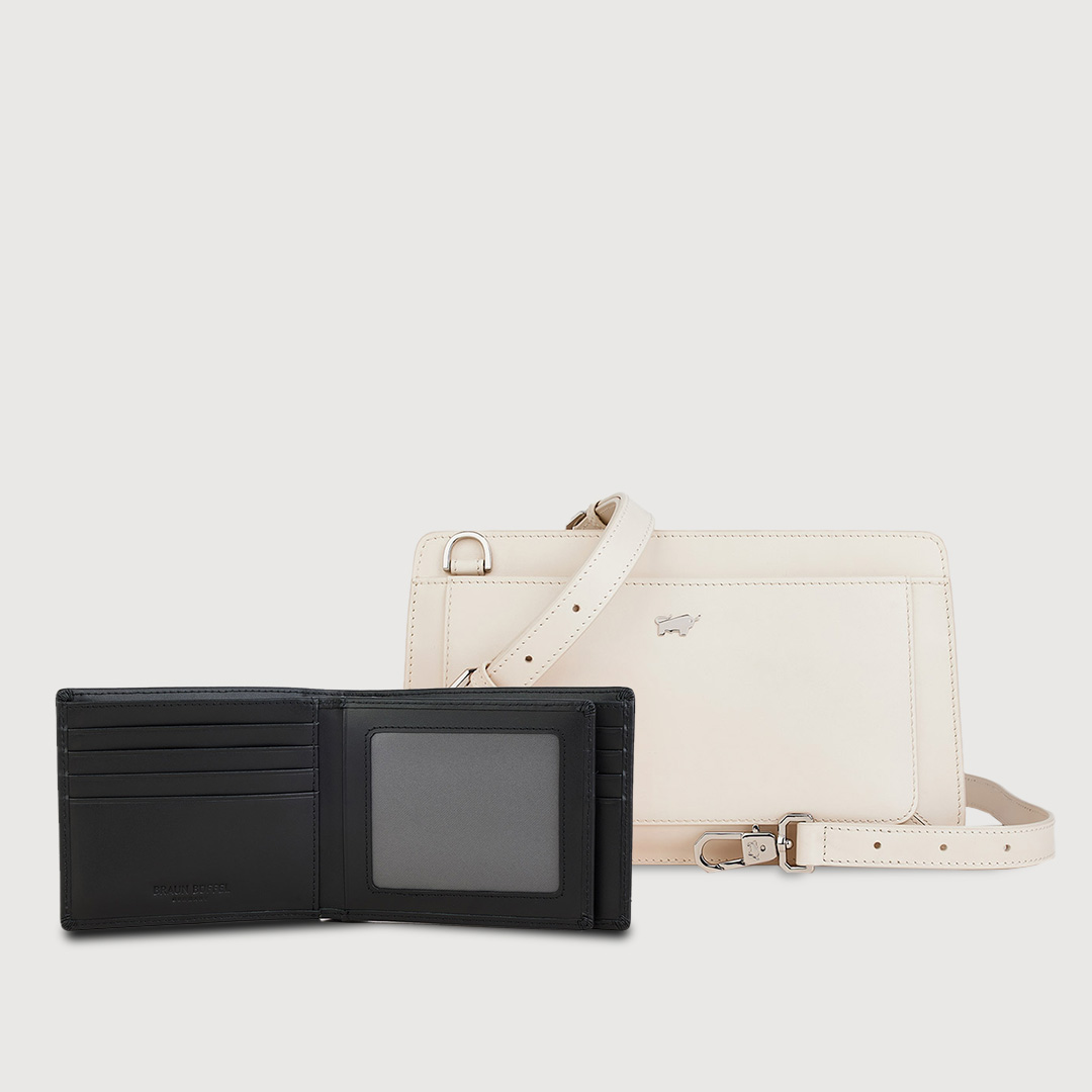 (Festive Gift Set H) ISLA MEDIUM CROSSBODY BAG IN CHALK + KITH CENTRE FLAP CARDS WALLET IN BLACK