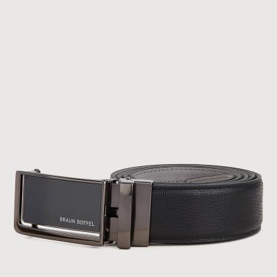 FINE GRAIN PRINTED LEATHER BELT WITH GUN IN SATIN FINISH ALLOY AUTO BUCKLE