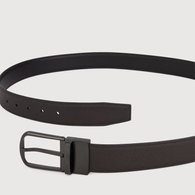 REVERSIBLE SAFFIANO LEATHER BELT WITH IP CERAMIC IN SATIN FINISH STAINLESS STEEL NEEDLE BUCKLE