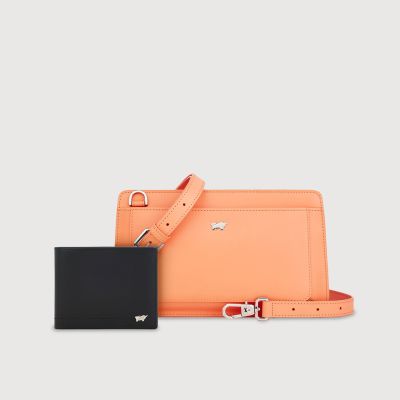 (Festive Gift Set F) ISLA MEDIUM CROSSBODY BAG IN APRICAOT CRUSH + KITH CENTRE FLAP WALLET WITH COIN COMPARTMENT IN BLACK