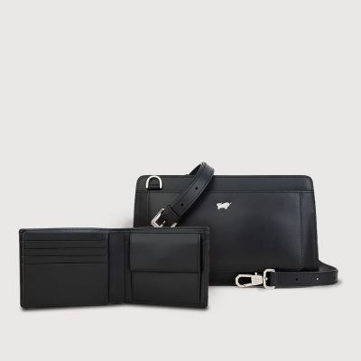 (Festive Gift Set C) ISLA MEDIUM CROSSBODY BAG IN BLACK  + KITH CENTRE FLAP WALLET WITH COIN COMPARTMENT IN BLACK