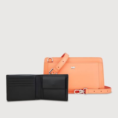 (Festive Gift Set F) ISLA MEDIUM CROSSBODY BAG IN APRICAOT CRUSH + KITH CENTRE FLAP WALLET WITH COIN COMPARTMENT IN BLACK