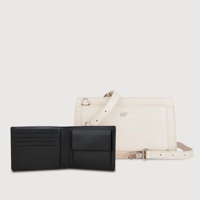 (Festive Gift Set I) ISLA MEDIUM CROSSBODY BAG IN CHALK + KITH CENTRE FLAP WALLET WITH COIN COMPARTMENT IN BLACK