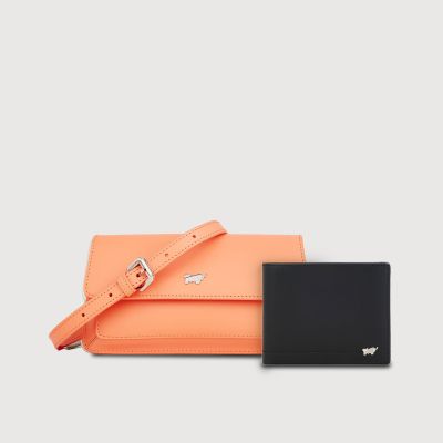 (Festive Gift Set O) ISLA SLING POUCH IN APRICOT CRUSH + KITH CENTRE FLAP WALLET WITH COIN COMPARTMENT IN BLACK