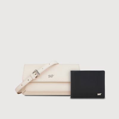 (Festive Gift Set R) ISLA SLING POUCH IN CHALK + KITH CENTRE FLAP WALLET WITH COIN COMPARTMENT IN BLACK