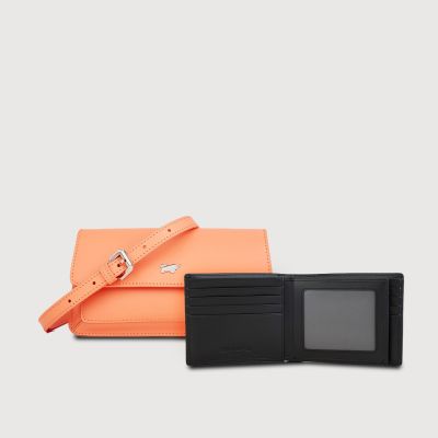 (Festive Gift Set N) ISLA SLING POUCH IN APRICOT CRUSH + KITH CENTRE FLAP CARDS WALLET IN BLACK