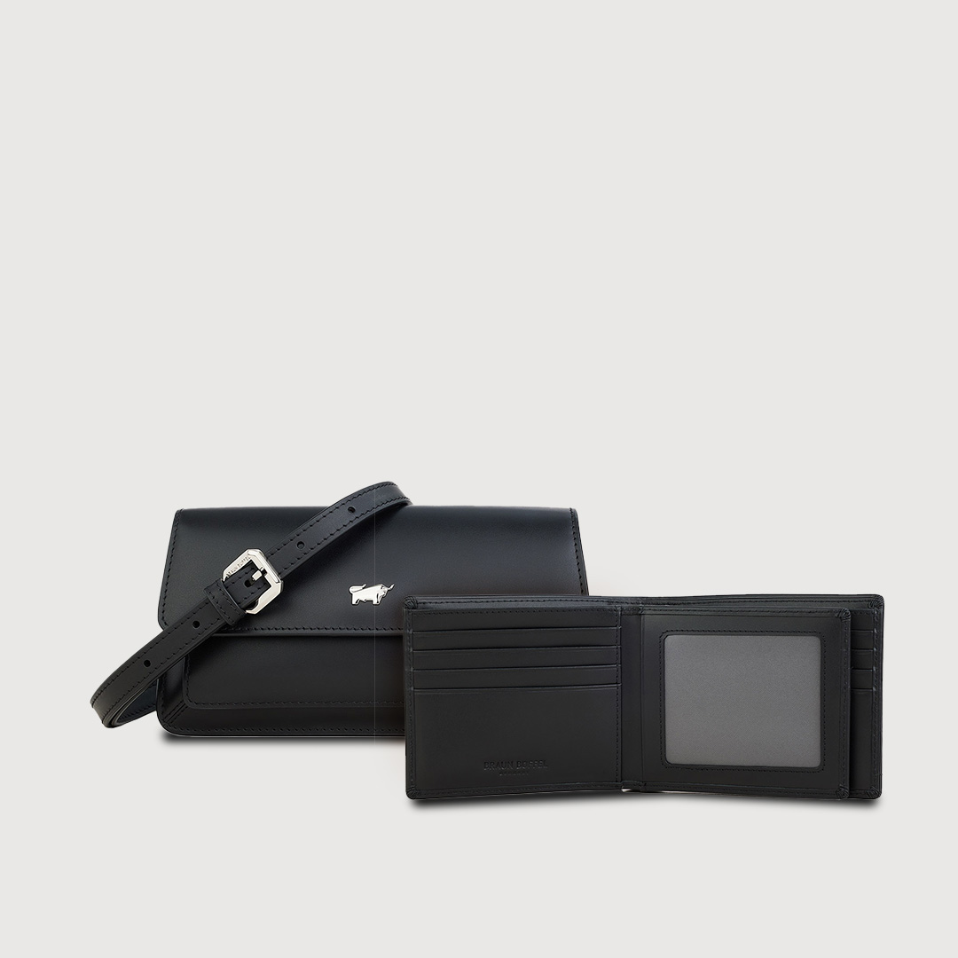 (Festive Gift Set K) ISLA SLING POUCH IN BLACK + KITH CENTRE FLAP CARDS WALLET IN BLACK