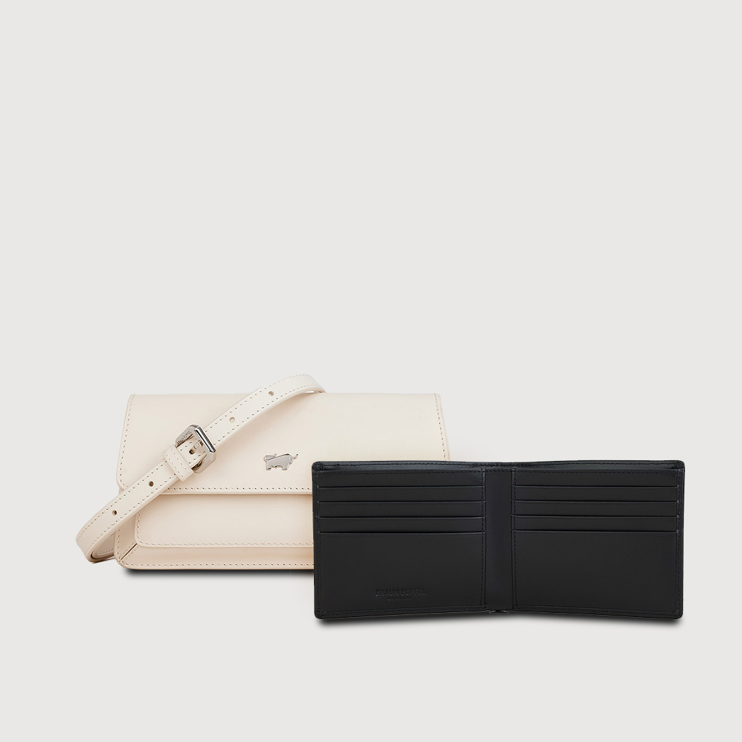 (Festive Gift Set P) ISLA SLING POUCH IN CHALK + KITH 8 CARDS WALLET IN BLACK