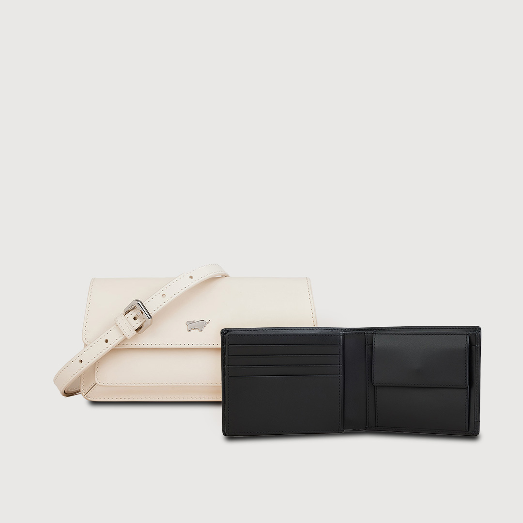 (Festive Gift Set R) ISLA SLING POUCH IN CHALK + KITH CENTRE FLAP WALLET WITH COIN COMPARTMENT IN BLACK