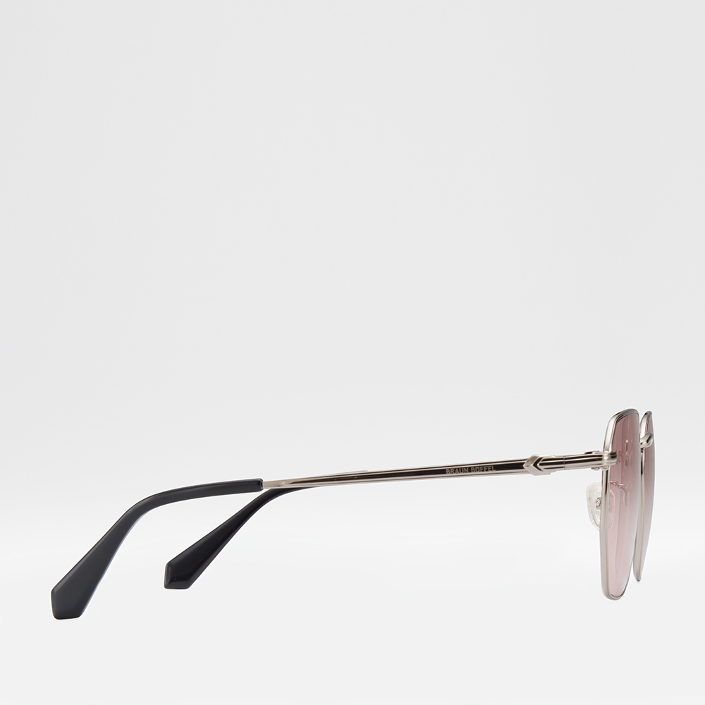 AVA SQUARE-FRAME METAL SUNGLASSES IN BLACK WITH LIGHT PINK LENS